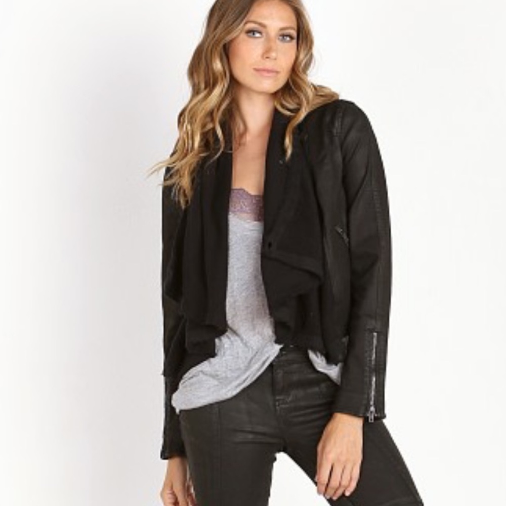 Free People‎ Drape Front Coated Jacket Black ladies size 12